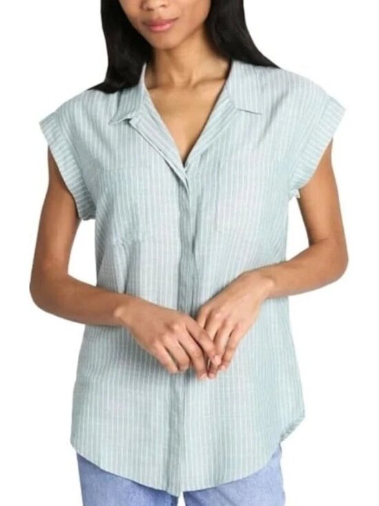 JACHS Girlfriend Tops - NWT Jachs Girlfriend Women's L Green Striped Sleeveless Button Front C1017